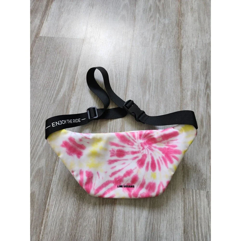 Like Dreams Enjoy The Ride Tie Dye Fanny Pack Pink Yellow White Waist Belt Bag